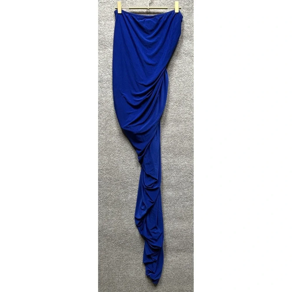 Norma Kamali Diana Ruched Asymmetrical One-Shoulder Midi-Dress Blue XS EUC‎